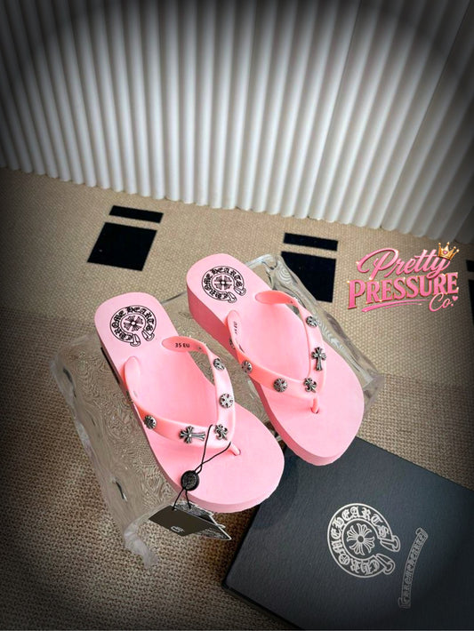 Pink Cross Slide Sandals | Limited Stock