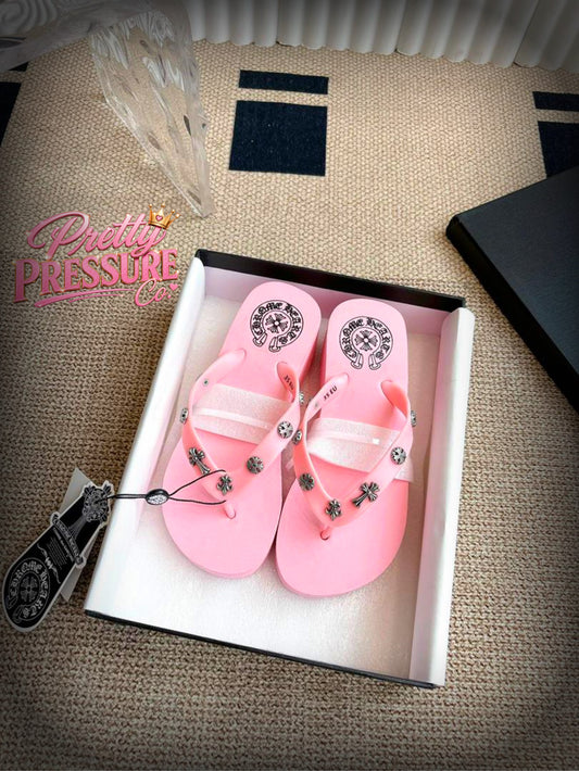 Pink Cross Slide Sandals | Limited Stock